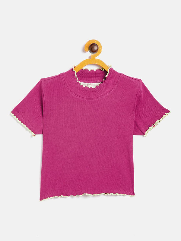 Buy Lyush Magenta High Neck Rib Crop Top For Girls Online at Best Price