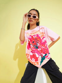 Thumbnail for Lyush Kids Girls Pink Floral Print Oversized T-Shirt - Distacart