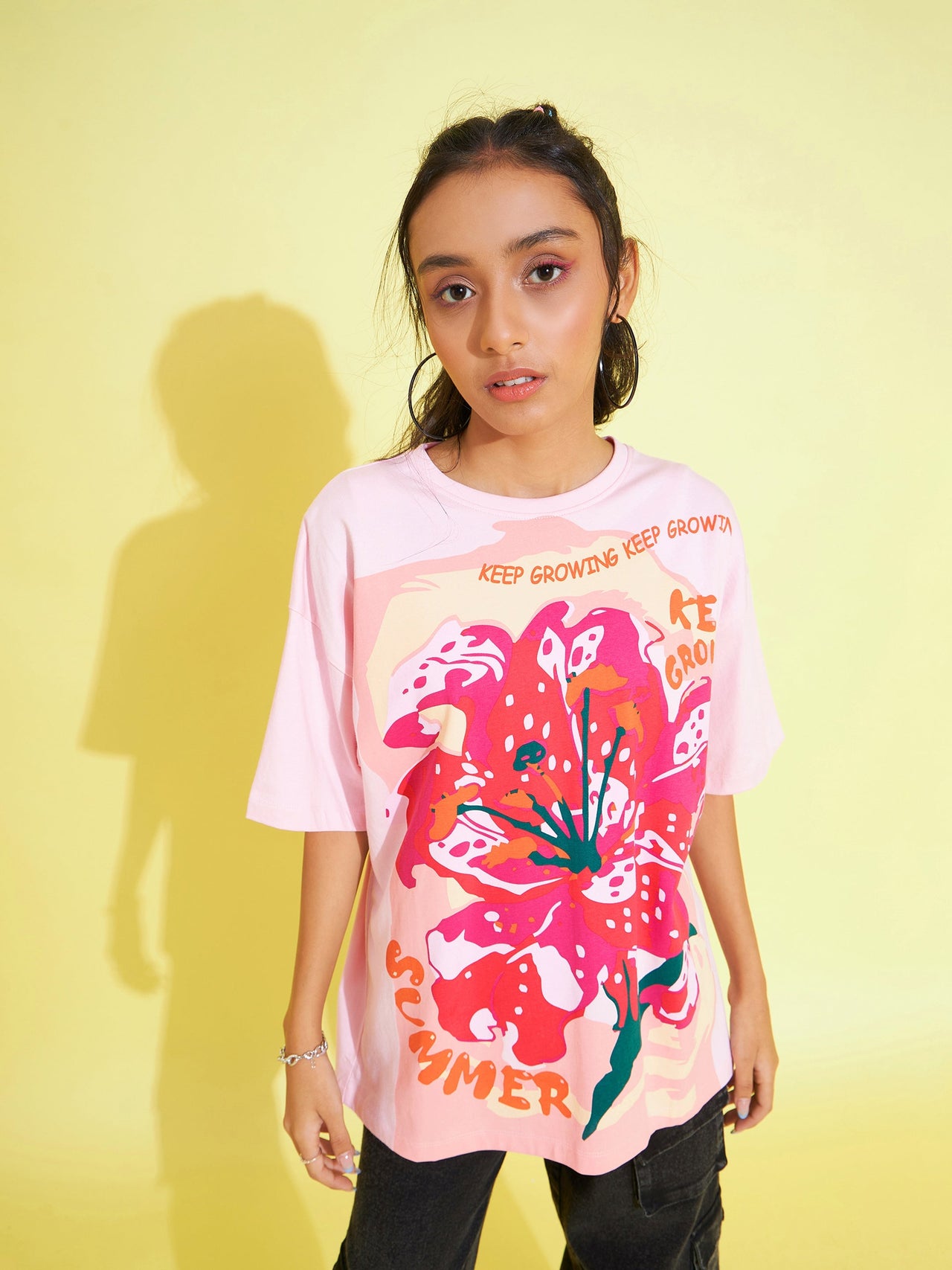 Lyush Kids Girls Pink Floral Print Oversized T-Shirt - Distacart