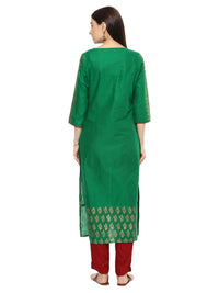 Thumbnail for NOZ2TOZ Women's Green Ajrakh Floral Hand Block Cotton Printed Straight Kurta - Distacart