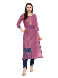 Thumbnail for NOZ2TOZ Women's Mauve Ajrakh Hand Block Cotton Printed Straight Kurta - Distacart