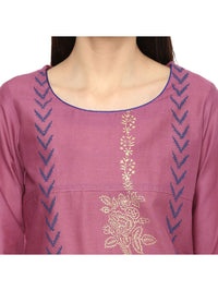 Thumbnail for NOZ2TOZ Women's Mauve Ajrakh Hand Block Cotton Printed Straight Kurta - Distacart