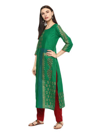 Thumbnail for NOZ2TOZ Women's Green Ajrakh Floral Hand Block Cotton Printed Straight Kurta - Distacart