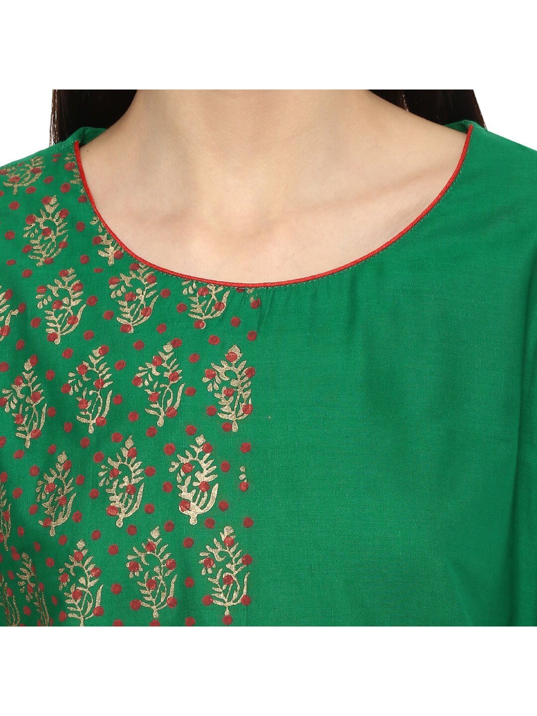 NOZ2TOZ Women's Green Ajrakh Floral Hand Block Cotton Printed Straight Kurta - Distacart