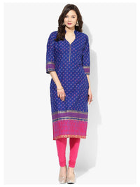 Thumbnail for NOZ2TOZ Women's Royal Blue Ajrakh Hand Block Cotton Printed Straight Kurta - Distacart