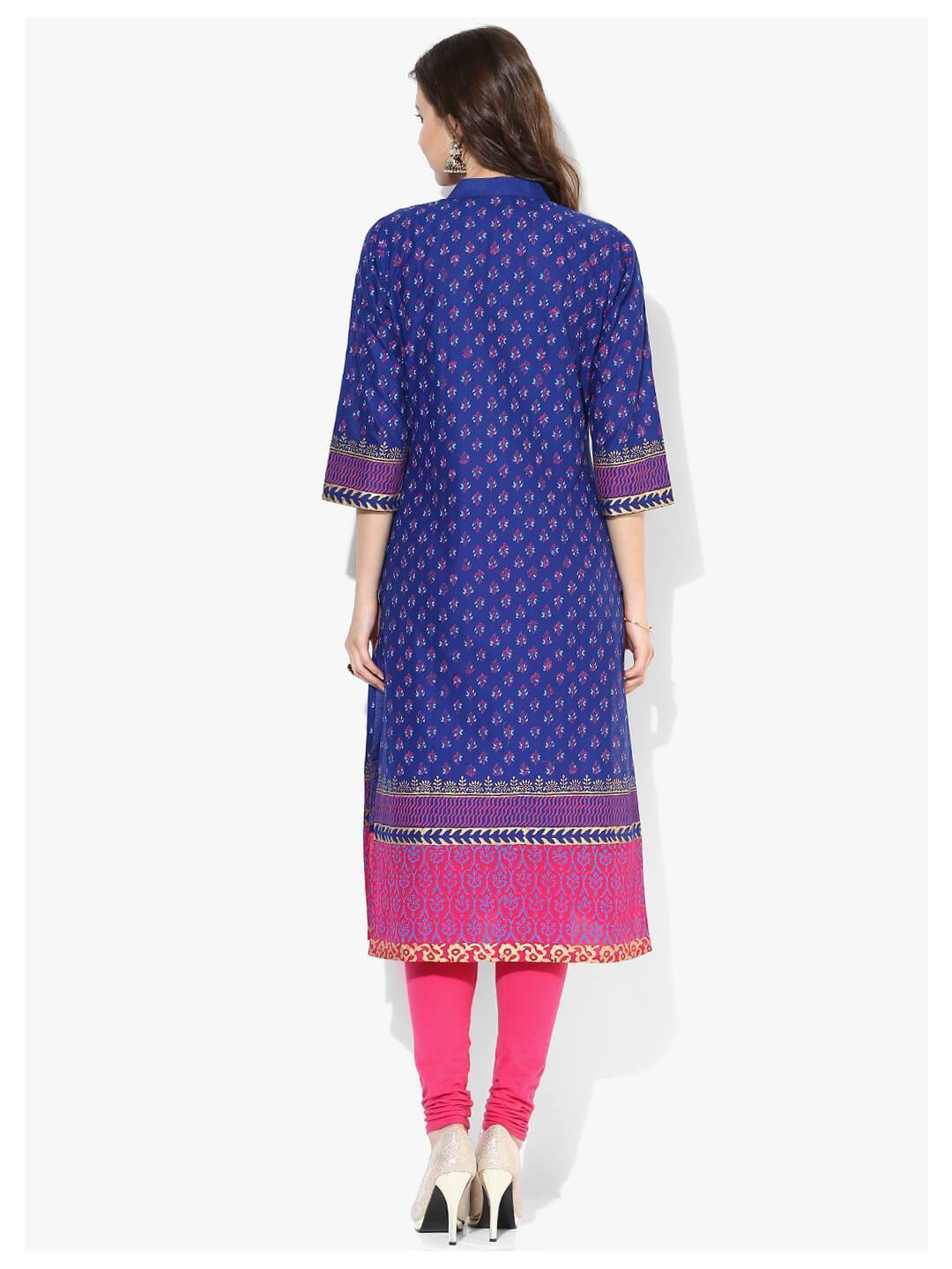 NOZ2TOZ Women's Royal Blue Ajrakh Hand Block Cotton Printed Straight Kurta - Distacart