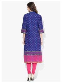 Thumbnail for NOZ2TOZ Women's Royal Blue Ajrakh Hand Block Cotton Printed Straight Kurta - Distacart