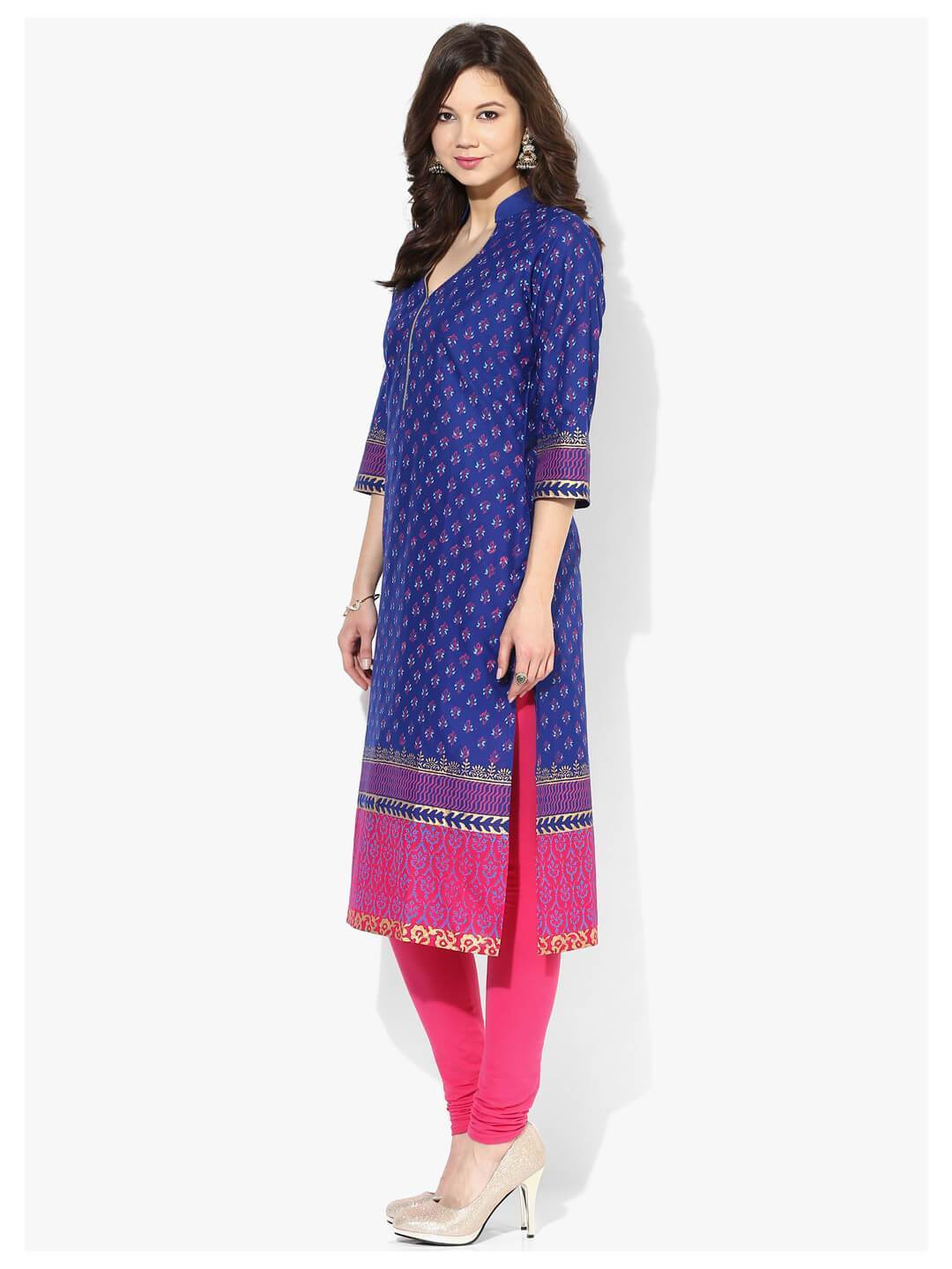 NOZ2TOZ Women's Royal Blue Ajrakh Hand Block Cotton Printed Straight Kurta - Distacart