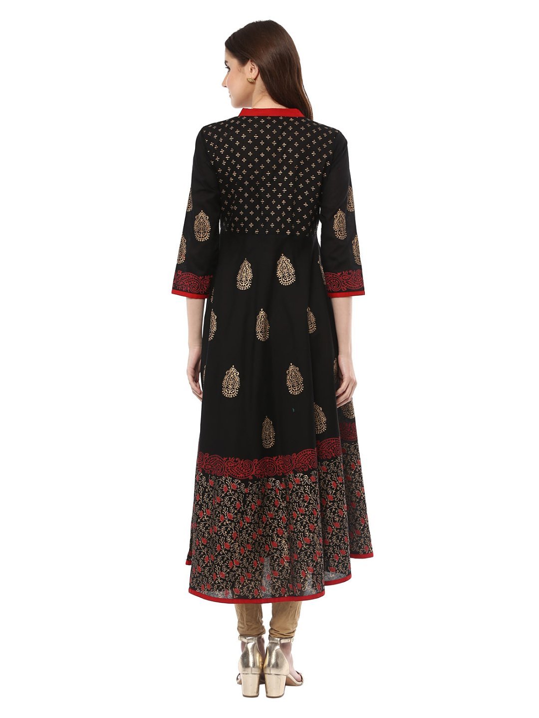 NOZ2TOZ Women's Traditional Black Cotton Printed Anarkali with Ajrakh Hand Block Print - Distacart