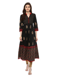 Thumbnail for NOZ2TOZ Women's Traditional Black Cotton Printed Anarkali with Ajrakh Hand Block Print - Distacart