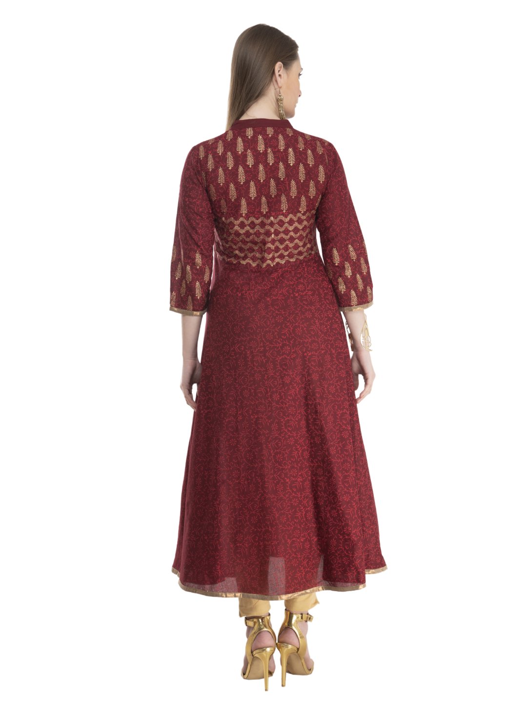 NOZ2TOZ Women's Maroon Festive Ajrakh Hand Block Cotton Printed Anarkali - Distacart