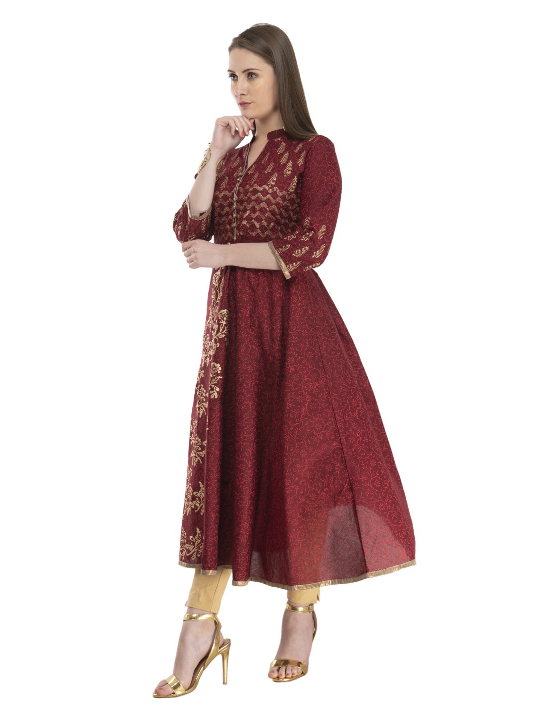 NOZ2TOZ Women's Maroon Festive Ajrakh Hand Block Cotton Printed Anarkali - Distacart