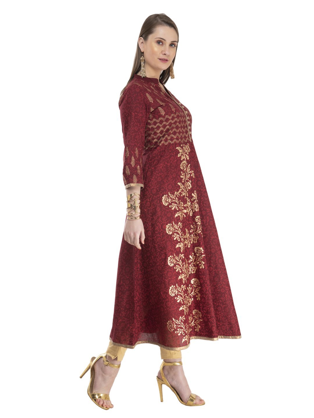 NOZ2TOZ Women's Maroon Festive Ajrakh Hand Block Cotton Printed Anarkali - Distacart