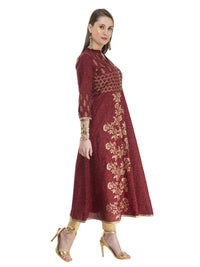 Thumbnail for NOZ2TOZ Women's Maroon Festive Ajrakh Hand Block Cotton Printed Anarkali - Distacart