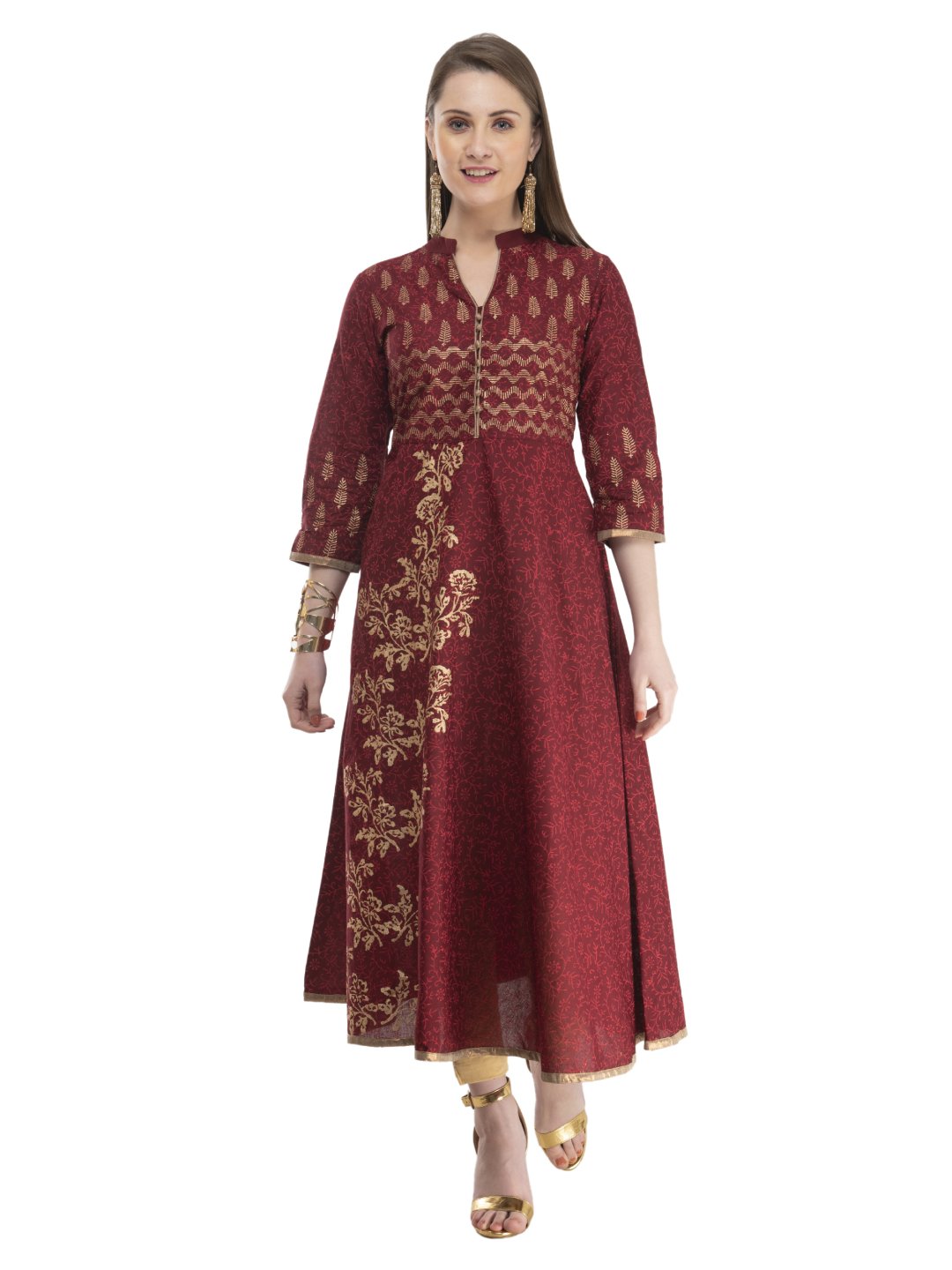 NOZ2TOZ Women's Maroon Festive Ajrakh Hand Block Cotton Printed Anarkali - Distacart