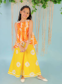 Thumbnail for Lil Drama Girls Fusion Flared Palazzo With Top - Orange - Distacart