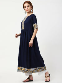 Thumbnail for Cheera Embellished Party Wear Anarkali Dress - Navy Blue - Distacart