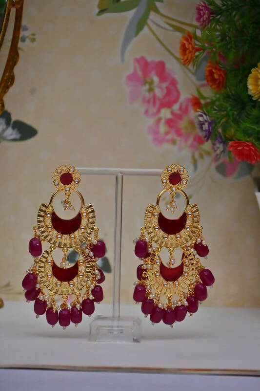 Women Maroon Gold Tone Earrings | Jaypore US