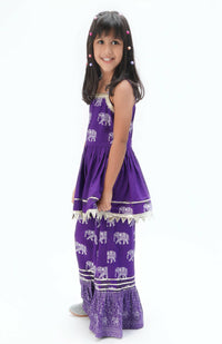 Thumbnail for Lil Drama Trunk Tales Girls Purple Kurta With Sharara Set - Distacart