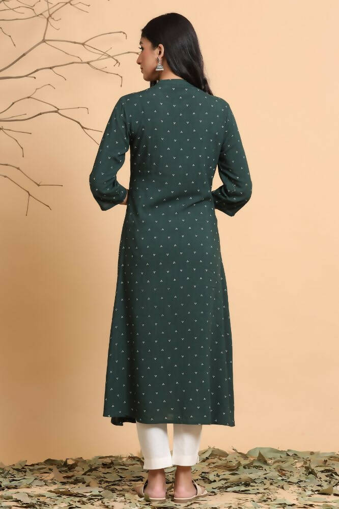 Juniper Women Jade Green Rayon Slub Bandhani Printed A-Line Kurta - Distacart