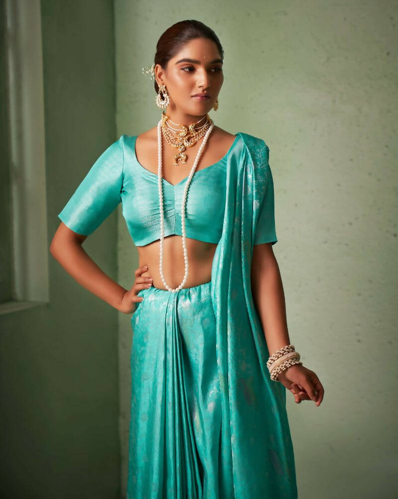 Turquoise Silk Engagement Designer Traditional Saree -