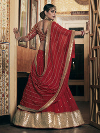 Thumbnail for Wedding Designer Sequene Zari Resham Embroidery Red Georgette Lahengha Choli - Anbazaar - Distacart