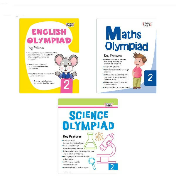 Scholars Insights Olympiad English, Maths and Science Workbooks Set Grade 2| Set of 3| Ages 7 - 9 Year - Distacart