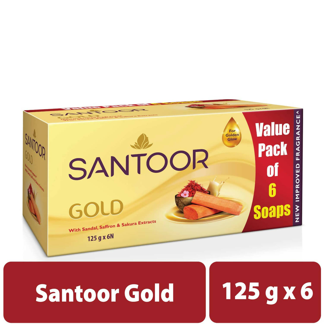 Santoor Gold Bathing Bar Soap with Kashmiri Saffron & Sandal - Distacart