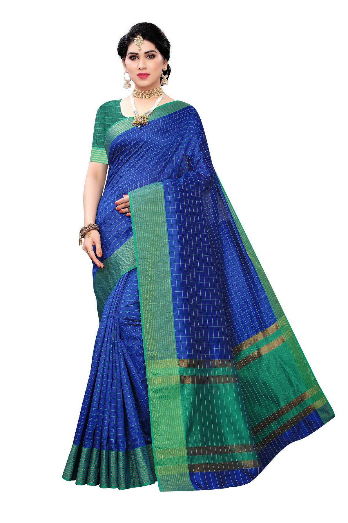 Buy Indian Fashionista Checkered Manipuri Cotton Silk Green Sarees Online @  Best Price In India | Flipkart.com