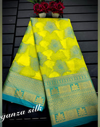 Thumbnail for Malishka Pure Organza Silk Morpankh Pattern Handloom Pattu Saree - Sky - Distacart