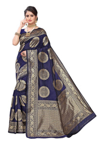 Thumbnail for Vamika Traditional Banarasi Jacquard Weaving Navy Blue Saree