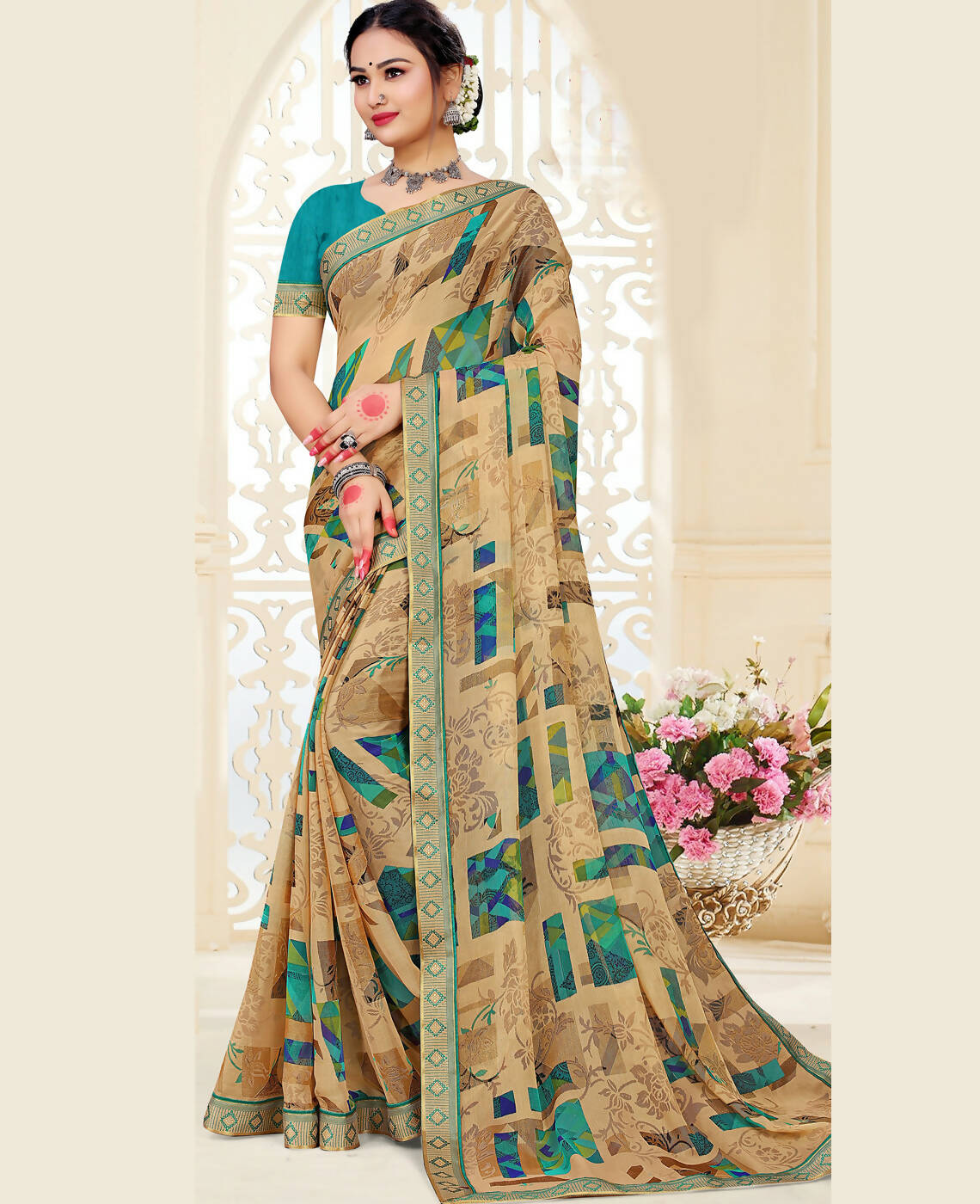 Peach and Purple Designer Brasso Saree