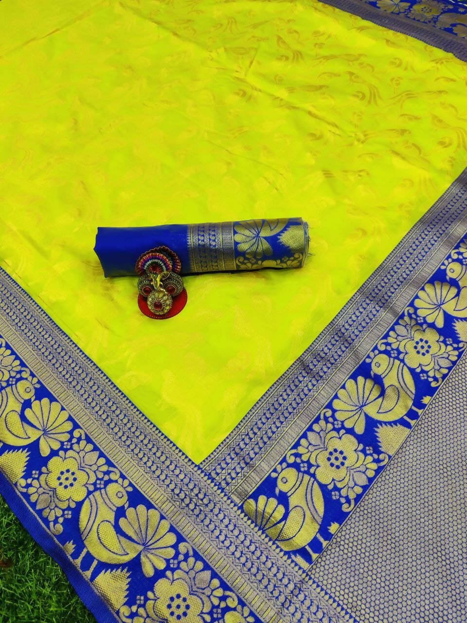 DEIANA'S Beautiful Golden Jari with New Design Soft Lichi Silk Saree - Yellow - Distacart