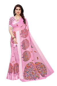 Thumbnail for Vamika Linen Satin Border Pink Bollywood Style Saree - Distacart