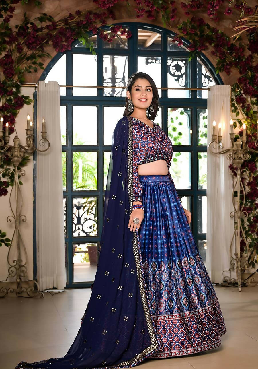 Buy Navy Blue Printed Cotton Navratri Lehenga Choli Online At Ethnic Plus