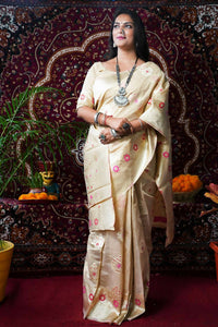 Thumbnail for Aastha Fashion Beige Woven Soft Linen Silk Saree with Blouse - Distacart