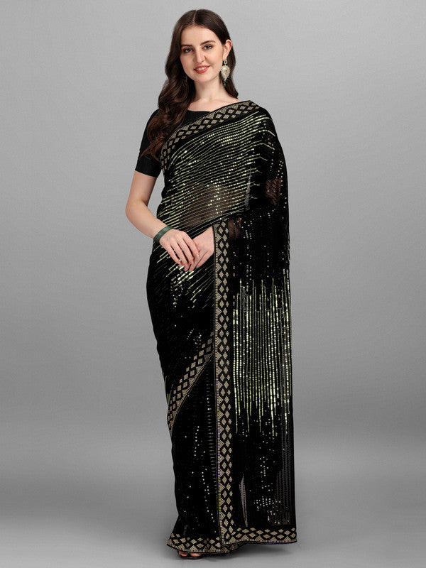 Buy Georgette Embroidered Lace Border Saree with Embroidered