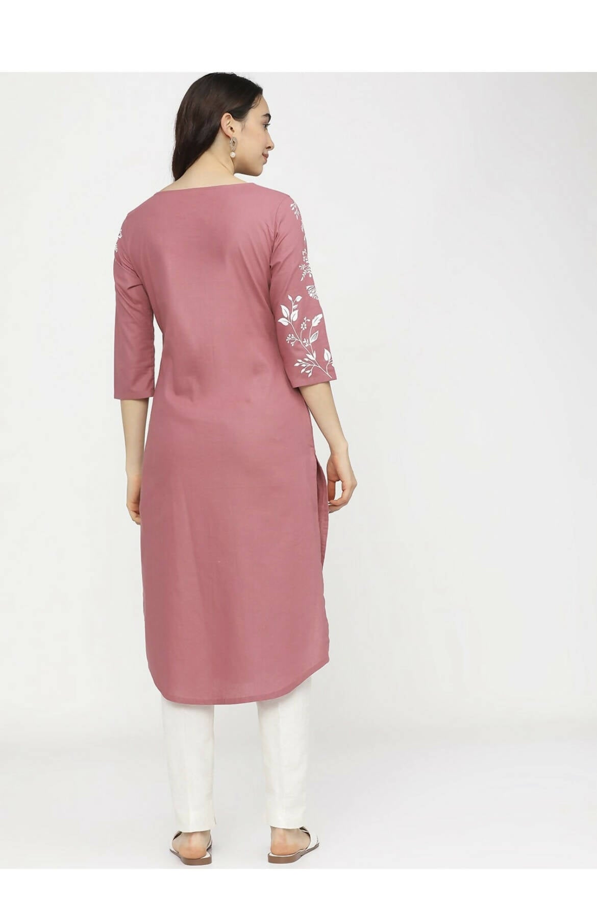 Cheera Embellished Daily Wear Cotton Blend Kurta - Peach - Distacart