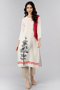 Thumbnail for Women's White Polyester Abstract Print Straight Kurta - Rasiya - Distacart