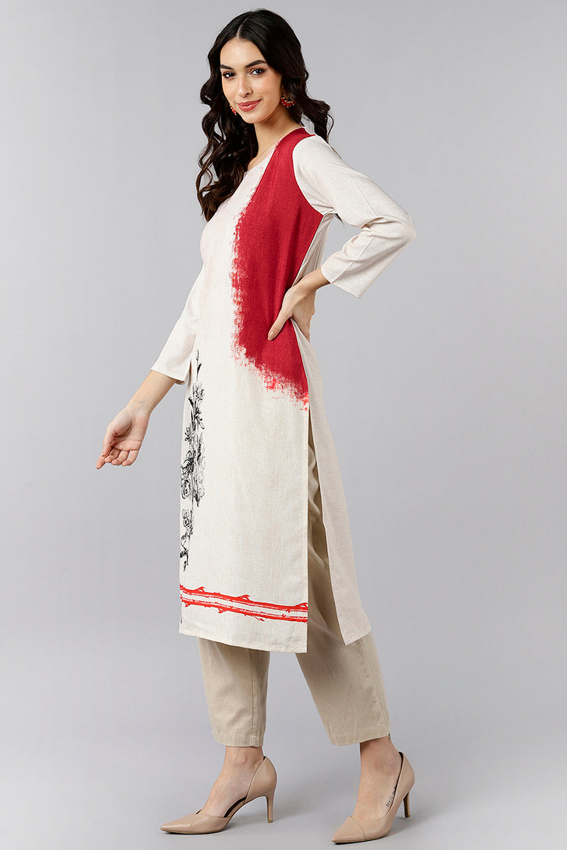 Women's White Polyester Abstract Print Straight Kurta - Rasiya - Distacart