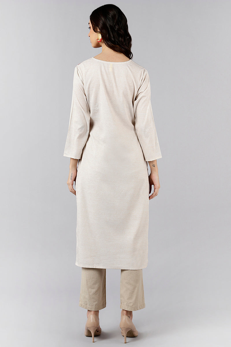 Women's White Polyester Abstract Print Straight Kurta - Rasiya - Distacart