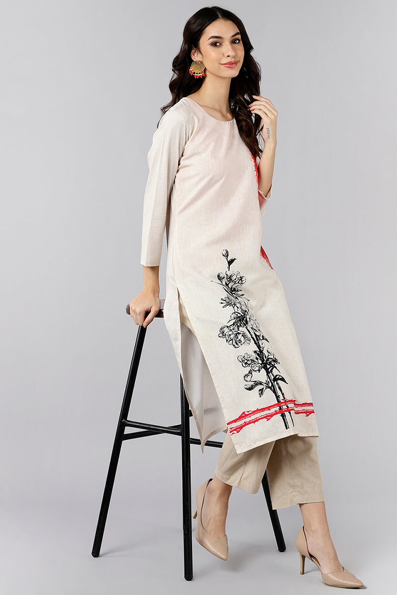 Women's White Polyester Abstract Print Straight Kurta - Rasiya - Distacart