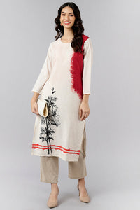 Thumbnail for Women's White Polyester Abstract Print Straight Kurta - Rasiya - Distacart