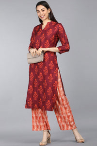 Thumbnail for Women's Maroon Polyester Geometric Printed Kurta Set - Rasiya - Distacart