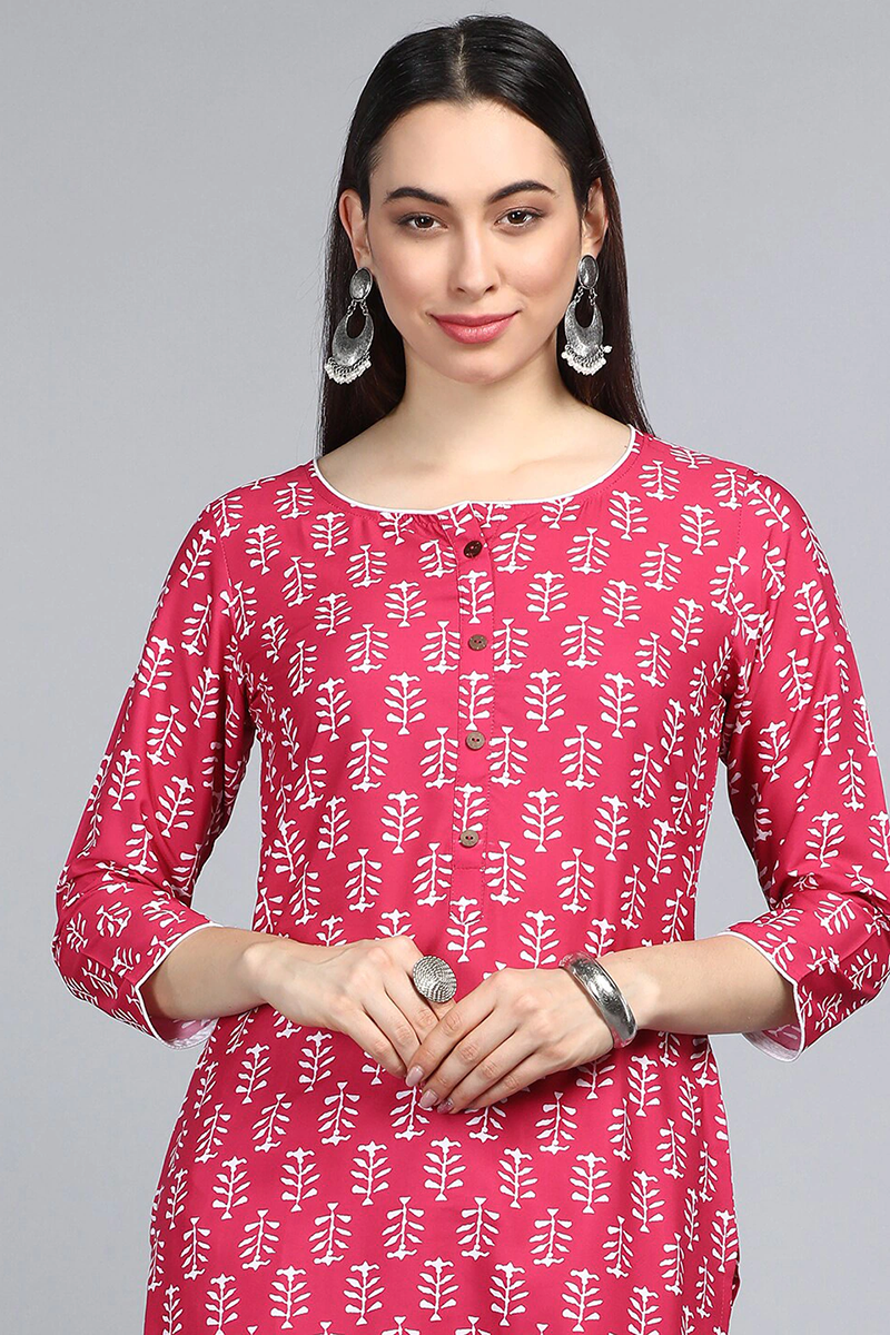 Women's Pink Polyester Striped Printed Straight Kurta Set - Rasiya - Distacart