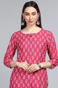 Thumbnail for Women's Pink Polyester Striped Printed Straight Kurta Set - Rasiya - Distacart