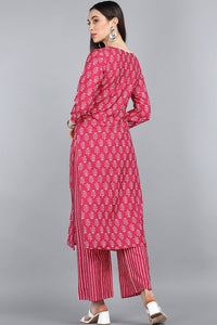 Thumbnail for Women's Pink Polyester Striped Printed Straight Kurta Set - Rasiya - Distacart