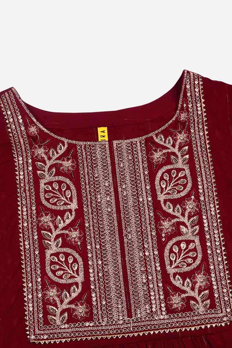 Women's Maroon Silk Blend Yoke Design Solid Straight Kurta Set - Rasiya - Distacart