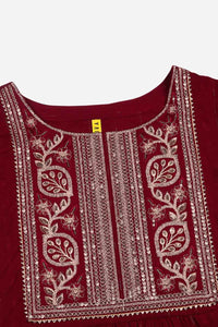 Thumbnail for Women's Maroon Silk Blend Yoke Design Solid Straight Kurta Set - Rasiya - Distacart