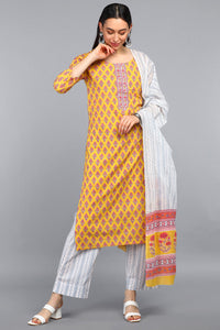 Thumbnail for Women's Mustard Polyester Straight Kurta Pant With Dupatta - Rasiya - Distacart